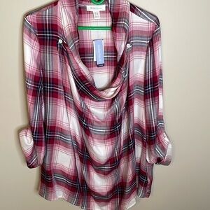 MOTHERHOOD Nursing/Maternity LG Long Sleeve Pink Plaid Elbow Sleeve Blouse EUC